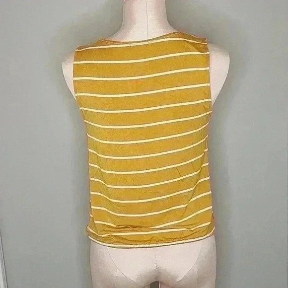 Emory Park Mustard Yellow Stripped Sleeveless Button Down String Tie Bottom Sz S - Picture 3 of 5